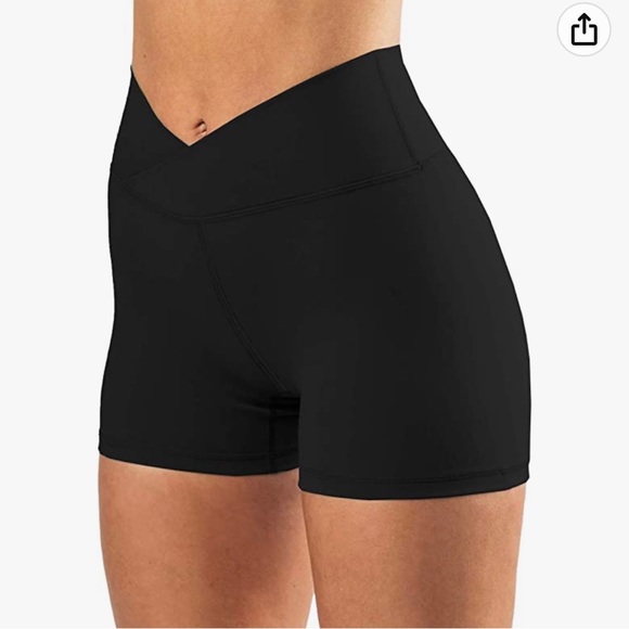 High Waisted Biker Shorts With Cross Waist - Picture 1 of 5